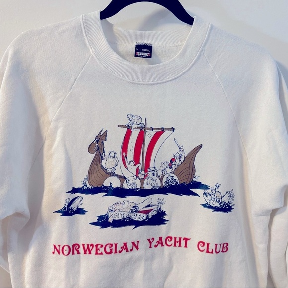 Vintage 80s Norwegian Yacht Club Sweatshirt Large Unisex USA Screen Stars Cotton - Picture 1 of 11